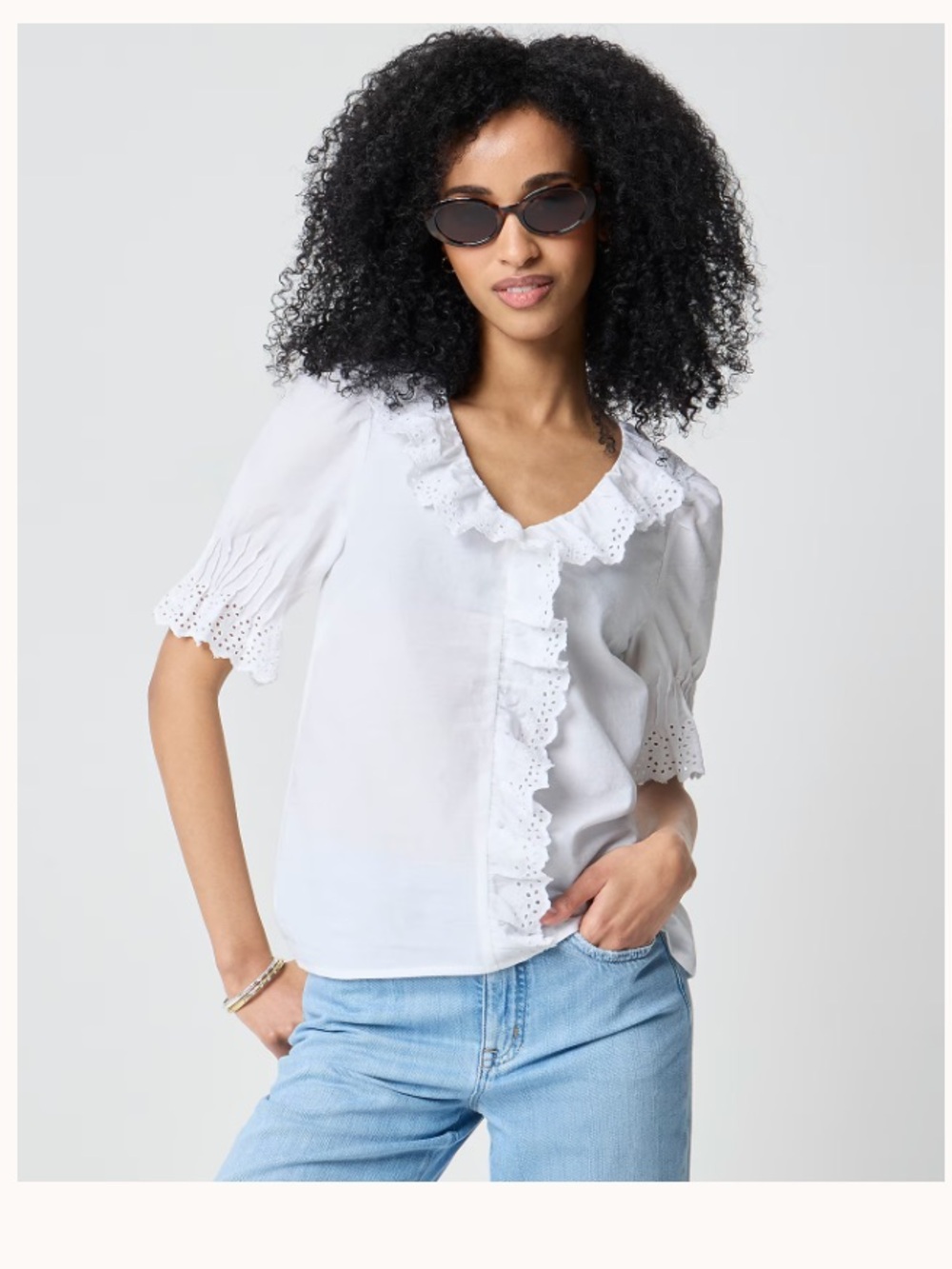 J. Crew Factory White Eyelet Ruffle V-Neck Blouse NWT